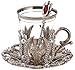 Set of 6 Turkish Style Tea Glasses with Brass Holder Saucer and Spoons Set Silver Plated 24 Pieces