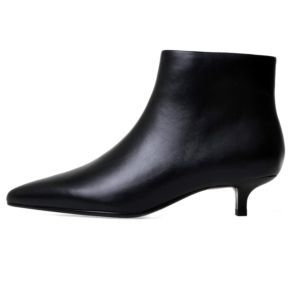 black leather ankle boots kitten heel