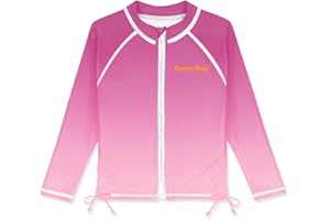BesserBay Girls Rash Guard UPF 50+ Zip Up Raglan Long Sleeve Adjustable Drawstring Swim Shirt 4-14 Years