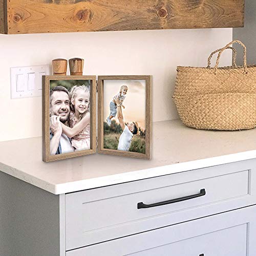 4x6 Picture Frames Double Hinged MDF Wood Grain with Glass Front Stand