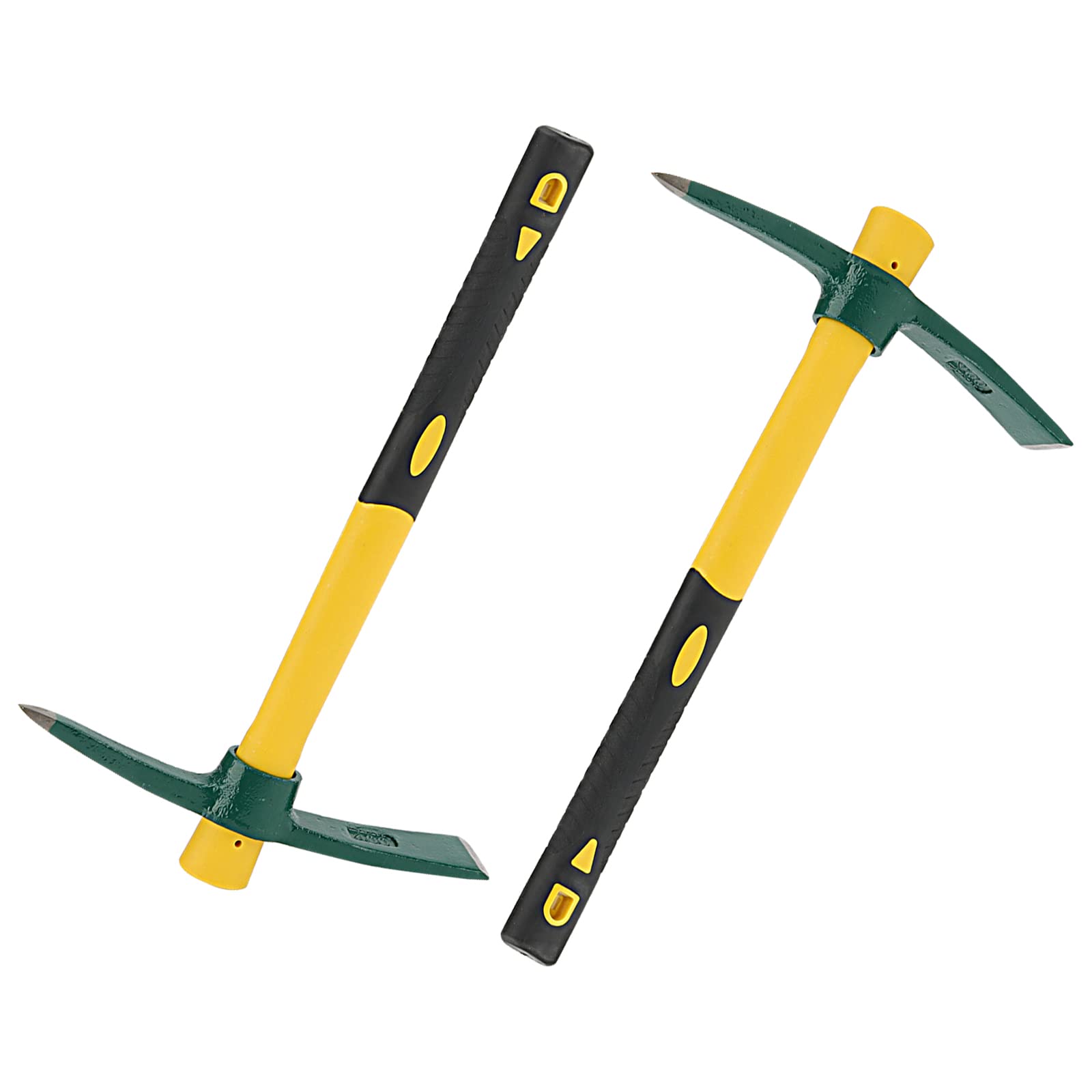 KEILEOHO 2PCS 15 Inch Pick Mattock, Yellow Pick Mattock Hoe with Handle, Garden Mattock for Gardening, Planting Camping