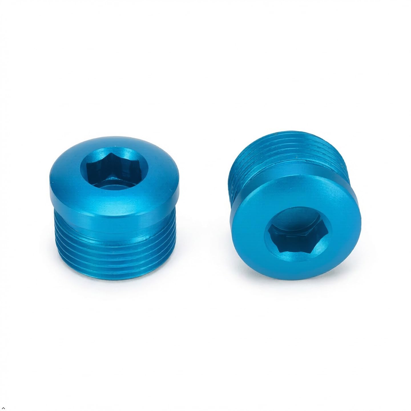 PrecisionGeek® M14×1.00 Flat Pedal End Caps – Ø16mm Blue Anodised Aluminium Dust Caps & Hex Bolts for MTB & Road Bike Pedals – CNC Machined 7075 – Set of 2