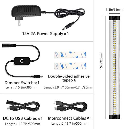 Solarlang LED Under Cabinet Light, Ultra-Thin Design, 1OW CRI90+, 900 Lumens, Nature White 4000K, Kitchen Cabinet Strip Lights with Touch Dimmer Switch, 2 Pack