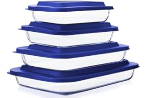 8-Piece Deep Glass Baking Dish Set with Plastic lids,Rectangular Glass Bakeware Set with Lids, Baking Pans for Lasagna, Lefto