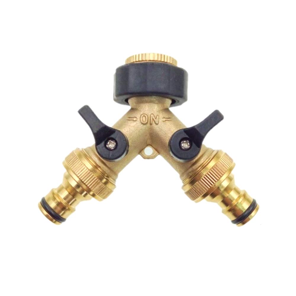 JZK Brass 2 Way Tap Connector Double Tap Adapter Garden Tap Adaptor with Individual On/Off Valves for Home Kitchen Garden Outdoor