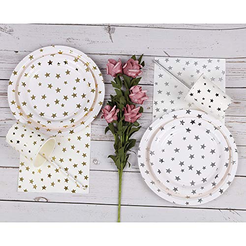 Ottin White and Gold Star Paper Plates 48Counts 9'' Disposable Dinner Party Plates for Wedding Decorations Birthday Bridal Shower Weekend Party Engagement Celebration (White with Gold Foil Stars, 9'') - Thumbnail 4