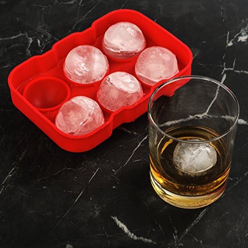The Ultimate Red Round Ice Ball Maker By Devulj | Durable Silicone Ice Ball Tray BPA Free | 6 Gigantic Whiskey Ball Ice Spheres | Dishwasher Friendly Ice Ball Mold Easy To Be Cleaned |