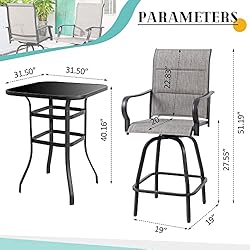 Vongrasig 3 Piece Patio Swivel Bar Set, All Weather