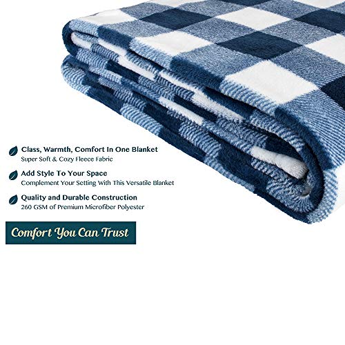 PAVILIA Buffalo Check Fleece Throw Blanket Blue White Checkered Plaid