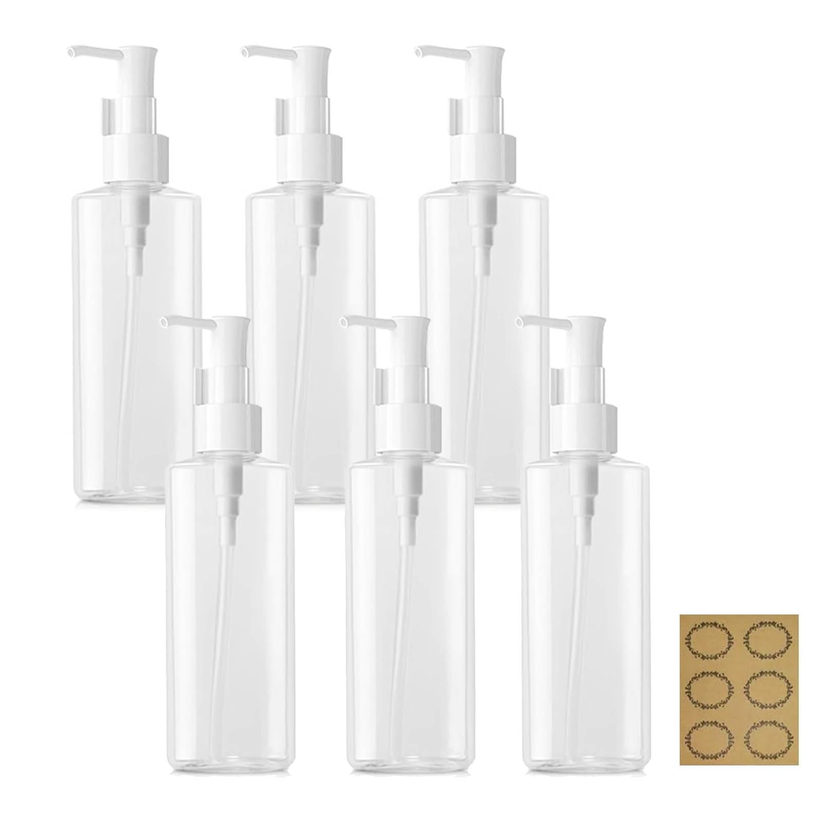 Apstaqeoo 6Pcs 100ML Empty Lotion Dispenser Refillable Clear Plastic Oval Travel Bottles Makeup Cosmetic Flat Container Dispenser with Pump Head for Gel Cream Shampoo Massage Cleansing Oil