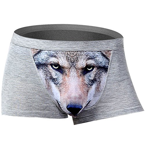 Sandbank Men's Sexy Funny 3D Wolf Print Boxer Briefs Underwear Shorts Trunks (US L : waist 35-38inch, Light Grey #1)