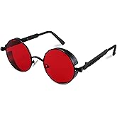 FEISEDY Retro Gothic Steampunk Sunglasses Round Metal Frame Punk Circle Inspired Shade Men B1857