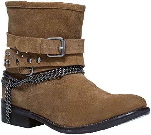 Cavalone Jetta Women's Suede Leather Flat Ankle Boots, Taupe Chain, 39