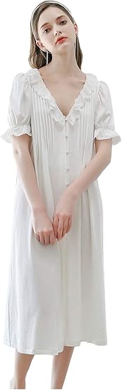 Amazon ネグリジェ ルームワンピース 綿 ルームウェア パジャマ ロング お寝巻き 短袖 ロング丈 春夏秋 お姫様気分に レディース 可愛い 人気 春夏秋 ルームワンピース ネグリジェ 通販