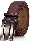 Marino Ratchet Click Belt for Men, Designer Mesn's Leather Dress Belt with Open Automatic Buckle, Enclosed in an Elegant Gift Box - Brown and Silver - Custom: Up to 44