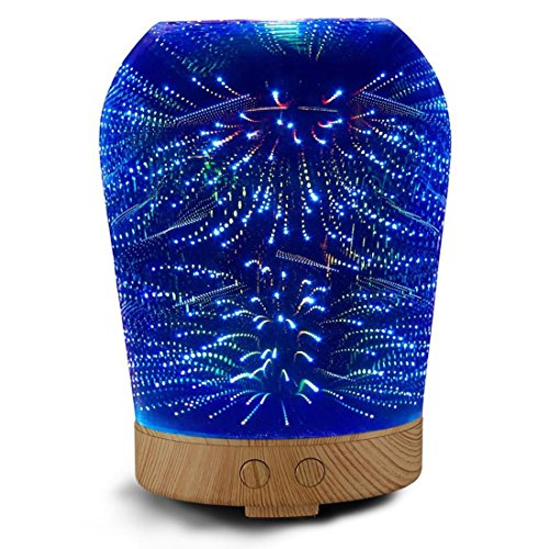 Essential Oil Diffuser 3D Glass Ultrasonic Air Humidifier 100ml with 14 Color Changing LED lights Waterless Auto Shut-off Function for Home Office Baby Room - Candlestick - Thumbnail 5