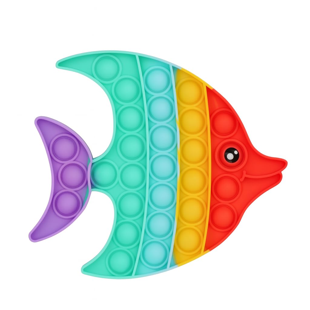 Ranzah Fish Pop It Fidget Toy for Kids & Adults – Rainbow Silicone Stress Relief Sensory Toy – Travel Friendly, Washable, Anxiety Relief Bubble Popping Game, Gift for Boys & Girls (Fish)