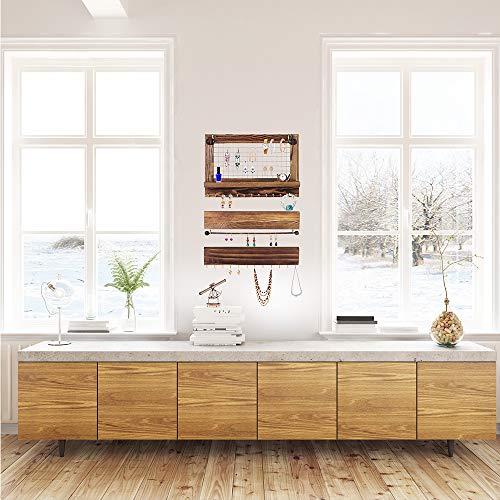 Supla Set of 3 Rustic Hanging Jewelry Organizer Jewelry Hanger Wall Mounted Jewelry Holder Necklace Bracelet Rings Hook Racks Bracelet Rod Earring Bar Display Jewelry Shelf Organizer - Thumbnail 5