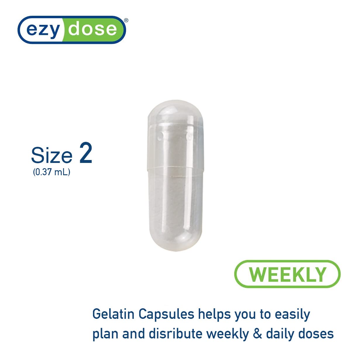 EZY DOSE Gelatin Size 2 Capsules, Empty Gel Capsule for Easy Compounding and Filling of Powdered Supplements, Medicine and Vitamins, Clear, 0.37 mL, 500 Count, Made in The USA