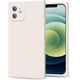 oakxco for iPhone 12 Case Silicone Rectangle Edge Corner, Y2k Soft Rubber Gel Cute Phone Case for Women, Girly Aesthetic Trendy Unique Design with Camera Cover, Beige Stone