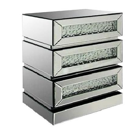 A Quality Crystal 3 Draw Chest Of Drawers Mirrored Bedside Table
