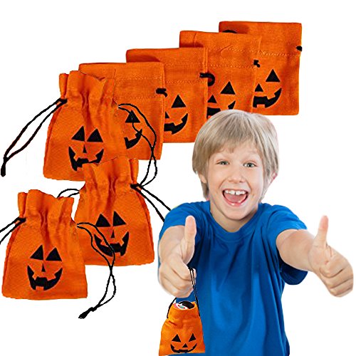 Toy Cubby Halloween Treat Holders 4 Inch Goody Drawstring Canvas Bags Pouches 12 Party Themed Pumpkin Bags