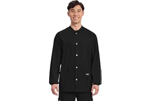 Cherokee Men’s Scrub Jacket Snap Front Medical with 3 Pockets, Knit Cuffs, Soft Fade Resistant 2-Way Stretch - WW360
