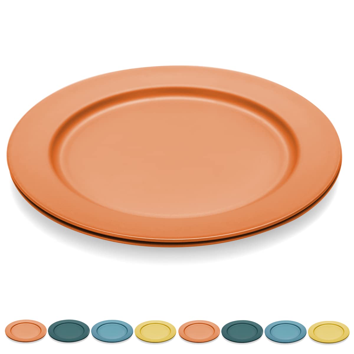 Kyraton 25cm Large Plastic Plates, Unbreakable and Reusable Light Weight Dinner Plates Microwave Safe BPA Free Dishwasher Safe Set of 8 (Orange)