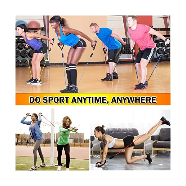 200 LBS Resistance Bands Sets, SYOSIN Resistance Bands 14pcs Exercise Bands Stackable 6 Body Training Tubes with 4 Handles, Ankle Straps, Door Anchor Home&Gym Workout Fitness Bands Set