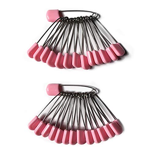 S-Mechanic 130Pcs 2.2\'\' Baby Safety Pins Plastic Head Safety Diaper Pins with Locking Closures Nappy Pins (Pink)