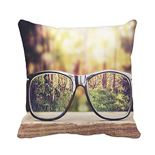 Awowee Throw Pillow Cover Hipster Glasses on Park Bench Table Forest in The 20x20 Inches Pillowcase Home Decorative Square Pillow Case Cushion Cover