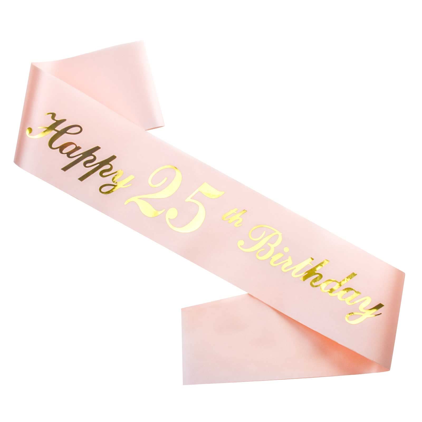 Ulikee Happy 25th Birthday Sash, Rose Gold, Satin Birthday Sash for Girls, Age 25, Party Decoration, Supplies, Favours