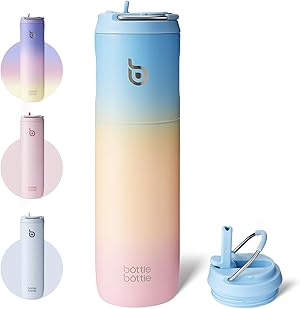 BOTTLE BOTTLE Isolierte Edelstahl Trinkflasche 750 ml mit Strohhalm, Deckel & Griff – Auslaufsicher, BPA-frei, Doppelwandig – Ideale Wasserflasche für Sport, Reisen & Fitness (BGR FV)