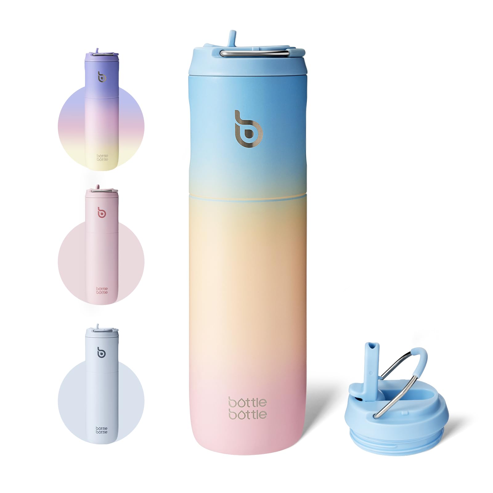 Bottle Bottle Stainless Steel Water Bottle 700ml with Straw and Lid Sports Insulated Metal Water Bottles with Handle(Blue Yellow Pink) — image 1