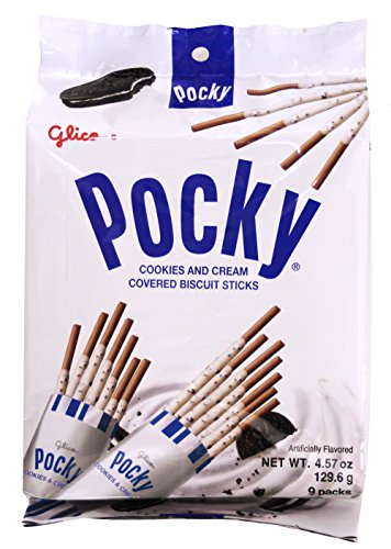 POCKY GLICO COOKIES AND CREAM COVERED BISCUIT STICKS, 4.57 OZ (PACK OF 5)