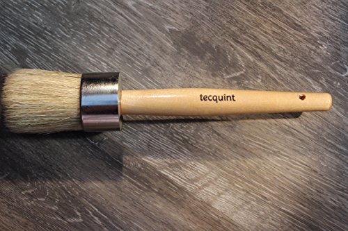 Tecquint 1.5 Inch Diameter Round Wax Brush with Wood Handle and 50 mm hog bristle hair