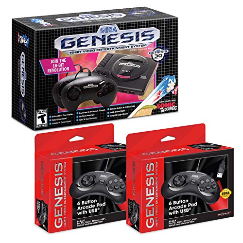 Retro-Bit Sega Genesis Mini Bundle with 6-Button USB Controller Double Pack