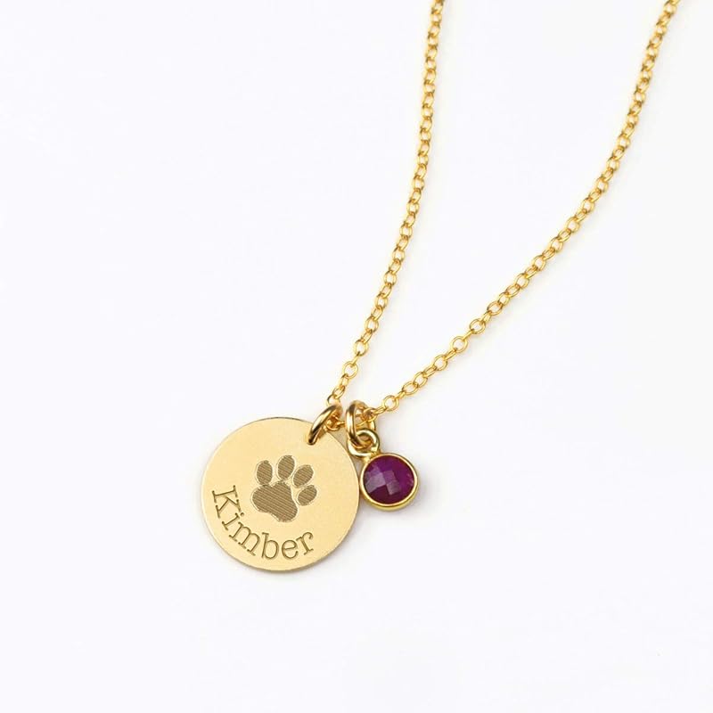 Paw Print Necklace with birthstone, personalized paw print