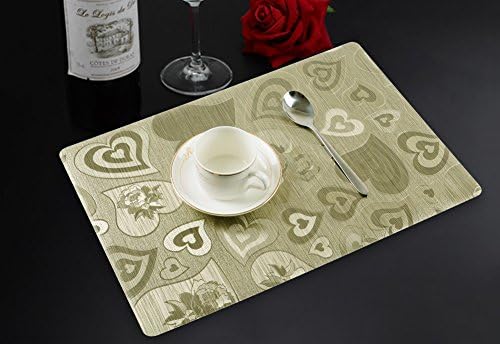 Ebow Set of 4 Washable Anti-Skid Placemats, Heart Design Heat-Resistant Placemats Stain Resistant Washable PVC Table Mats, Washable Place Mats, Kitchen Tablemats for Dining Tab (Heart: Laskine) …