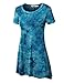 Lock and Love LL WT1066 Womens Scoop Neck Short Sleeve All Over Tie Dye Trapeze Tunic Top XXXL Teal