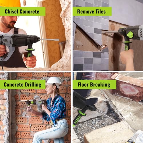 WORKPRO SDS Plus 1050W Hammer Drill with 4 Functions, Variable Speed and 360° Rotating Handle, Includes Drill Bits for Concrete, Wood and Metal