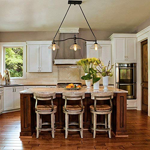 LOG BARN A03297 Farmhouse Style Island Lighting, 3-Light Linear Chandeliers Kitchen Light Fixture with Glass Shades