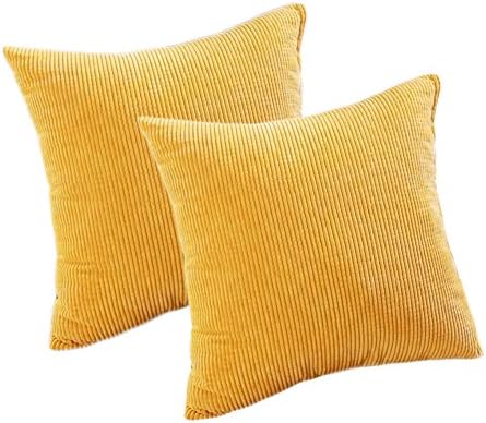 Pack of 2 Throw Pillow Covers (in 8 Colors and 7 Sizes) Comfortable Soft Corduroy Corn Striped Pillow Case (26"x26", Yellow)