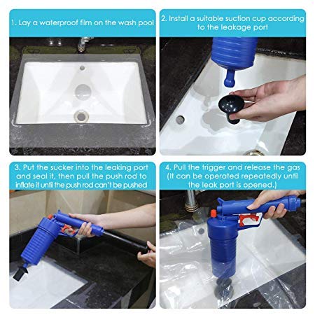 REKOBON Toilet Plunger, Pressure Pump Cleaner, Air Drain Blaster, High Pressure Plunger Opener Cleaner Pump for Bath Toilets,Shower, Bathroom, Sink, Bathtub, Kitchen Clogged Pipe