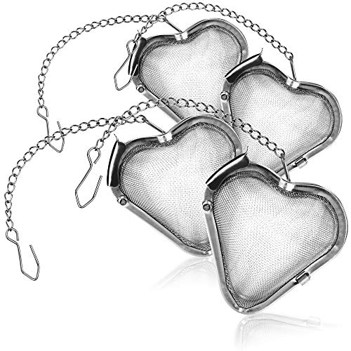 com-four® 4x Teesieb aus rostfreiem Edelstahl 304, spülmaschinengeeignet - Tee-Ei à 5,5 cm für losen Tee, Gewürze und Kräuter - feinmaschiger Teefilter mit Kette - Gewürzsieb - Kräutersieb