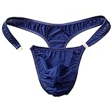 WenMei Men's Bikini Boxer Briefs trip Thongs G-string milk silk Underwear Shorts (Dark Blue),Free size