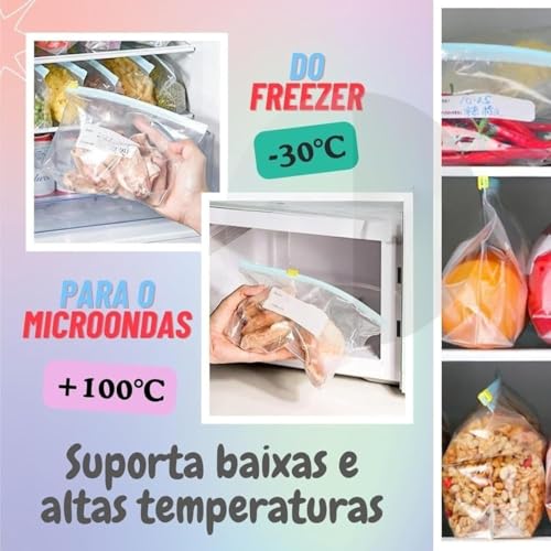 Saco Hermético 20 Unidades Tamanho 20cm x 10cm - Saco Para Congelar Premium, Armazenar e Organizar Alimentos no Freezer e Geladeira com Zip Duplo Reforçado, Reutilizável e Livre de BPA | Livre de BPA, Reutilizável, Vedação Hermética, Anti Vazamento, Zip Reforçado