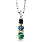 Gem Stone King 925 Silver and 10K Yellow Gold Round Green Nano Emerald Blue Diamond and Black Onyx Pendant Necklace For Women (0.55 Cttw, Gemstone May Birthstone, with 18 Inch Chain)
