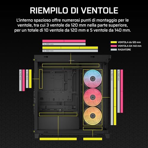 FRAME 4500X LX-R RGB LINK Case Mid-Tower per PC con Vetro Panoramico – Sistema di Montaggio InfiniRail, Anti-Sag della GPU, Include 3 Ventole LX120R RGB LINK – Nero