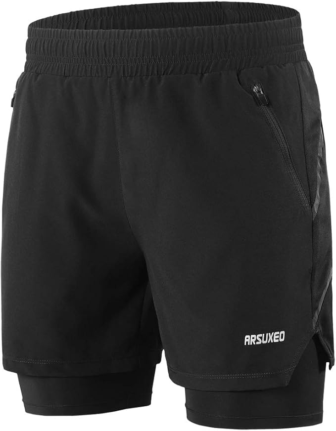 Lixada Men's 2-in-1 Running Shorts Quick Drying Breathable Active Training Exercise Jogging 